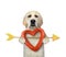 Dog holds heart sausage