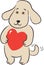 Dog holds in paws gift-heart