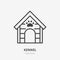 Dog house line icon, vector pictogram of kennel with paw. Animal shelter illustration, doghouse sign for pet shop
