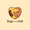 Dog hugging cat in love shape cartoon logo, best friend logo, dog cat friendship logo
