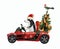 Dog husky drives car with food Christmas tree