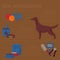 Dog infographic design elements, Irish setter in flat style. Grooming, walking, veterinary, training and feeding items.