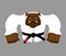 Dog in judo kimono. Karate bulldog mascot. Angry sport animal