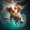 Dog jumps into water to catch ball underwater