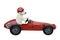 Dog labrador drives retro red sports car