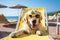 Dog Laid-Back Golden Retriever Unwinding on Vacation on the beach. Generative AI