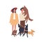 Dog lovers couple flat vector illustration. Young girl and boy with pets, happy family. Relationship, love and kindness