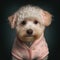 Dog maltese portrait generative ai. Shitzu and maltese breed puppy dog wearing stylish cardigan