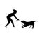 Dog misbehaving tugging biting on a leash during walking silhouette vector illustration graphic