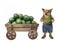 Dog near cart with watermelons