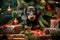 Dog near christmas tree at home. Cheerful dachshund puppy posing against Christmas background. Happy New Year and Merry Christmas