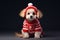 A dog in a New Year\\\'s costume on a dark background, New Year\\\'s mood. AI generative