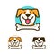 dog with open mouth and tongue bone line logo vector illustration. playful and youthful cartoon dog symbol with color