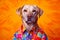 dog in an orange shirt, in the style of bold fashion photography