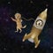 Dog in outer space near rocket