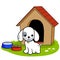 Dog outside his doghouse. Vector illustration