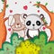 Dog and panda bear loving cute cartoon