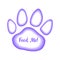 Dog paw abstract icon with papercut effect and lettering. Dog food vector illustration on white background