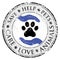 Dog paw hand love sign icon. Pets symbol textured web button.