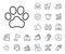 Dog paw line icon. Pets care sign. Salaryman, gender equality and alert bell. Vector
