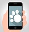 Dog Paw Online Represents Mobile Phone And Animal