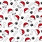 Dog paw seamless pattern for Christmas - paw print, and Santas hat, bone and woof text.