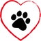 Dog paw sign icon in heart