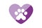 Dog paw with violet heart. Colorful Animal Pawprint.