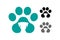 Dog pawprint with dog silhouette inside.