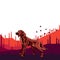 Dog pedigree Irish setter on the hunt, cartoon on a white back