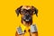 dog pet education animal humor background funny finance financial yellow business. Generative AI.