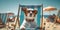 dog pet sunglasses beach lazy relax funny vacation chair summer. Generative AI.