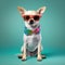 dog pet yellow background puppy goggles glasses cute animal chihuahua portrait. Generative AI.