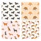 Dog pets seamless pattern vector illustrations, cartoon cute flat animal background set with black brown doggy or funny