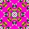 Dog in pixel sunglasses. Seamless pattern on pink