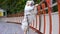 Dog on a platform stands on hind paws