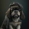 Dog pug gangster generative ai. Pug shihtzu mixed breed in photoshoot portrait wearing gangster