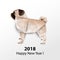 Dog Pug. Paper origami. Vector illustration. 2018 Happy New Year
