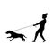 Dog pulling on the leash silhouette vector