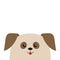 Dog puppy head looking up. Cute cartoon character. Pet baby collection. Mouth with tongue. Eyes two brown spots. Isolated. White b