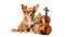 a dog and a puppy holding a musical instrument generated by AI tool