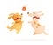 Dog and Puppy Jumping Fetching Ball Animal Cartoon