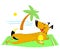 Dog resting on the beach. Vector illustration on vacation theme