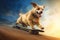 Dog riding very fast with speed a skateboard as skater. Generative AI