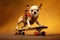 Dog riding very fast with speed a skateboard as skater. Generative AI