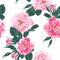 Dog-rose blooms. Wild pink rose seamless pattern. Template for textiles, paper, wallpaper.