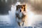 A Dog Runs In The Snow Steam Coming Out Of His Mouth. Generative AI