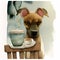 A Dog\\\'s Daily Dose - Watercolor Painting of a Canine Enjoying Coffee