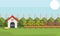 Dog`s House In The Morning Garden Cartoon - Vector