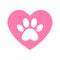 The dog`s track in the heart. cat and dog paw print inside heart
